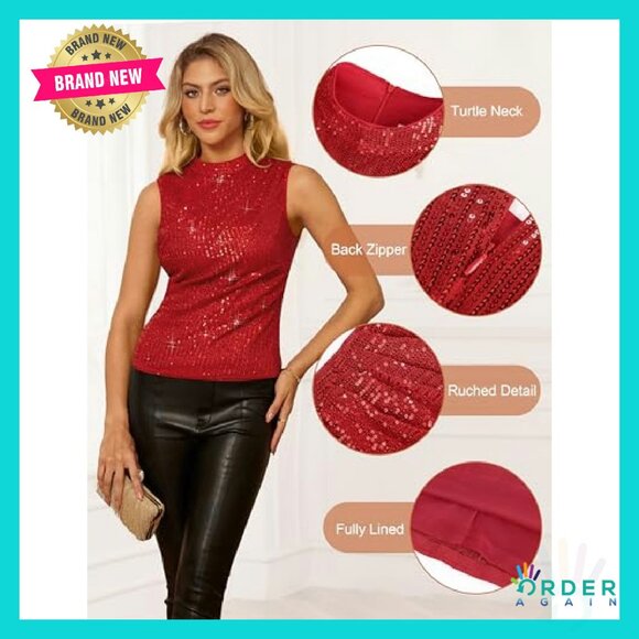 Sequin Crop Top Glitter Party Wear Y2K Chic Elegant Ruched Mock Neck - Picture 5 of 8